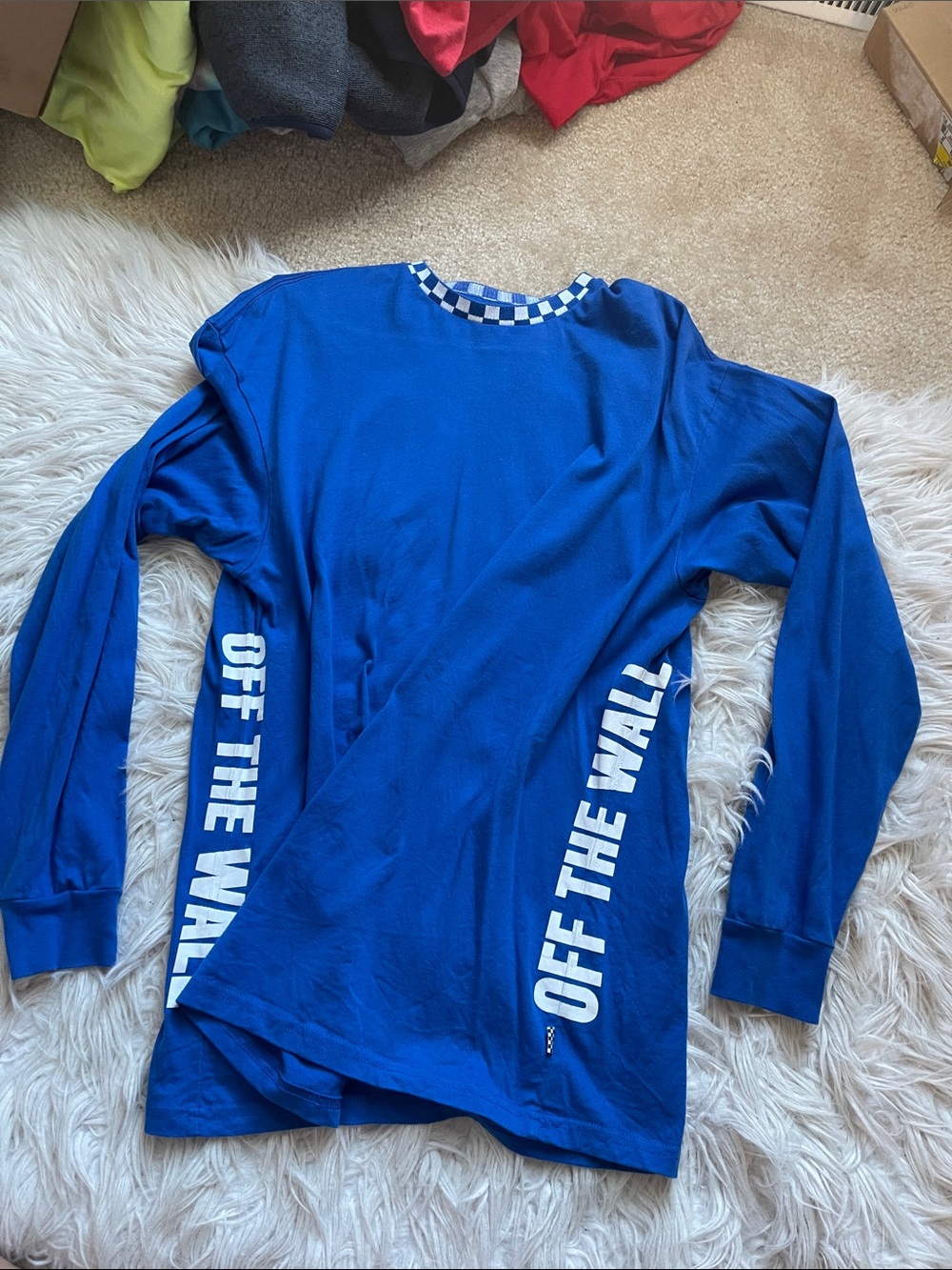 Vans Blue Long Sleeve Tee with White 'Off The Wall' Side Graphics